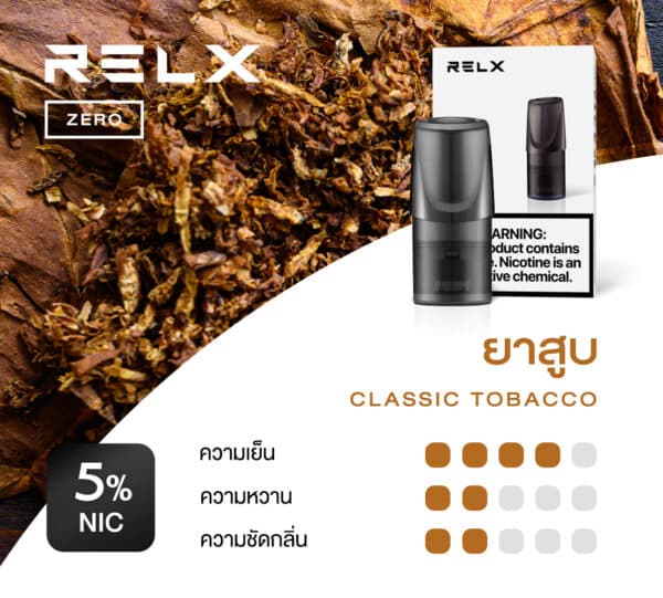 RELX Zero Pod กลิ่นคลาสสิก หอมกลิ่นยาสูบดั้งเดิม รสชาติเข้มข้นถึงใจ